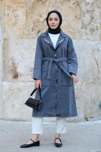 Taş Detaylı Trenç Füme