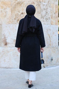 Taş Detaylı Trenç Siyah