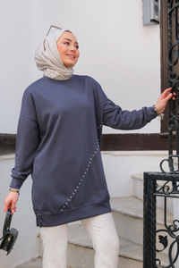 Taş Detaylı Tunik Koyu Gri