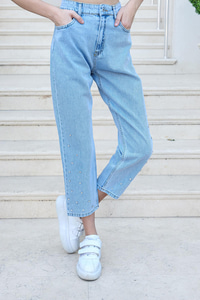 Taş Detaylı Yüksek Bel Pantolon Açık Mavi