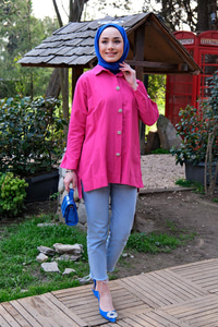 TAS DUGMELI DETAYLI GOMLEK FUSYA