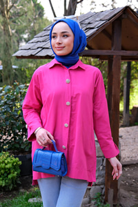 TAS DUGMELI DETAYLI GOMLEK FUSYA