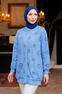 Taş İşlemeli Brode Hırka Mavi