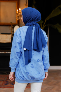 Taş İşlemeli Brode Hırka Mavi