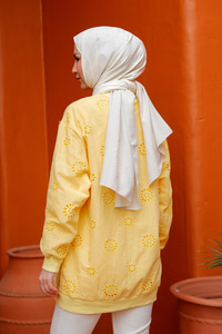 Taş İşlemeli Brode Hırka Sarı