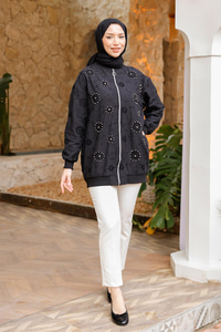 Taş İşlemeli Brode Hırka Siyah