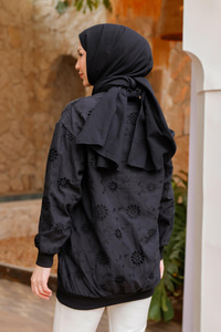 Taş İşlemeli Brode Hırka Siyah