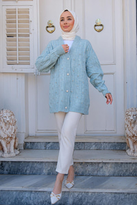 Taş İşlemeli Triko Hırka Bebe Mavi