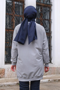 Taş İşlemeli Tunik Gri