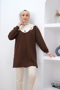 TAS ISLEMELI TUNIK KAHVERENGI