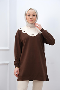 TAS ISLEMELI TUNIK KAHVERENGI