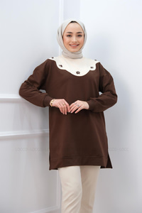 TAS ISLEMELI TUNIK KAHVERENGI