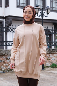 Taş İşlemeli Tunik Krem
