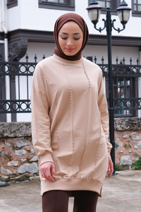 Taş İşlemeli Tunik Krem