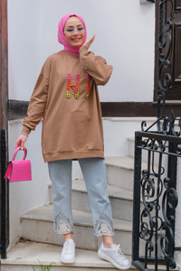 Taş İşlemeli Tunik  Vizon