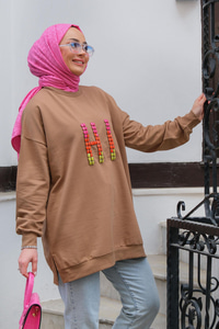 Taş İşlemeli Tunik  Vizon