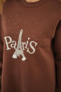 Taş Ve Nakış Detaylı Oversize Sweat Kahverengi