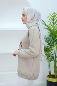 Taş Ve Nakış Detaylı Oversize Sweat Krem