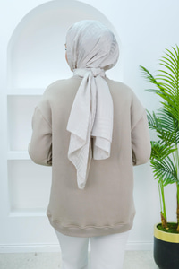 Taş Ve Nakış Detaylı Oversize Sweat Krem