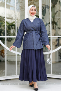 Taş Ve Yan Detaylı Kot Ceket Lacivert