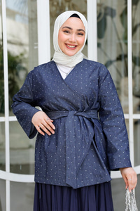 Taş Ve Yan Detaylı Kot Ceket Lacivert