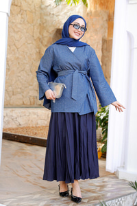 Taş Ve Yan Detaylı Kot Ceket Mavi