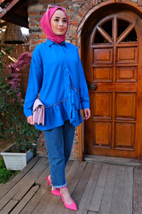 TAS ZINCIR DETAYLI TERIKOTON GOMLEK MAVI