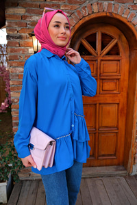 TAS ZINCIR DETAYLI TERIKOTON GOMLEK MAVI