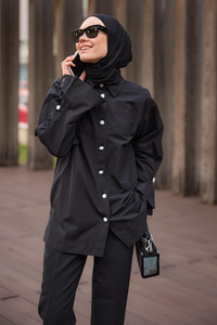 Tasarım Düğme Detaylı Tunik Siyah