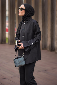 Tasarım Düğme Detaylı Tunik Siyah