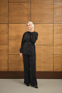 Taşlı Bel Bağlamalı Takım Siyah