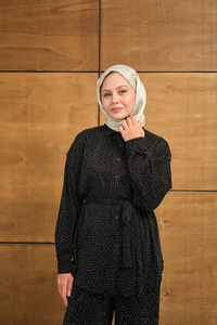 Taşlı Bel Bağlamalı Takım Siyah