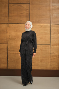 Taşlı Bel Bağlamalı Takım Siyah