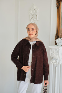 Taşlı Gabardin Gömlek Kahverengi