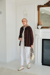 Taşlı Gabardin Gömlek Kahverengi