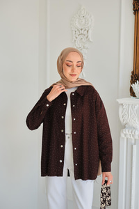 Taşlı Gabardin Gömlek Kahverengi