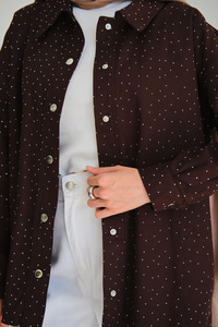 Taşlı Gabardin Gömlek Kahverengi