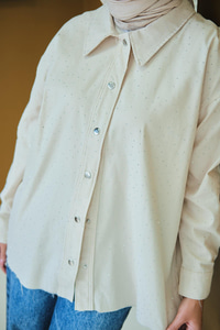 Taşlı Gabardin Gömlek Krem