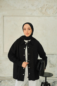 Taşlı Gabardin Gömlek Siyah