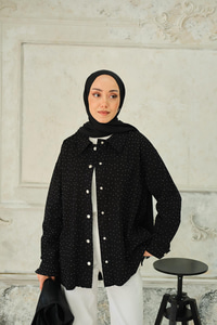 Taşlı Gabardin Gömlek Siyah