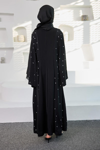 Taşlı Geniş Abaya Elbise Siyah