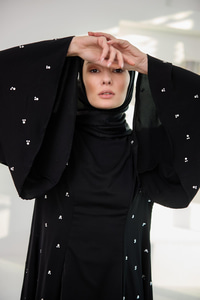 Taşlı Geniş Abaya Elbise Siyah