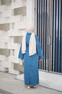 Tek Cep Detay Gömlek Yaka Kot Elbise Buz Mavi