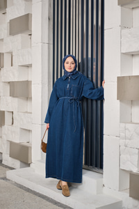 Tek Cep Detay Gömlek Yaka Kot Elbise Lacivert