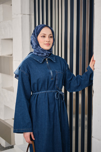 Tek Cep Detay Gömlek Yaka Kot Elbise Lacivert