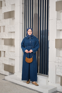 Tek Cep Detay Gömlek Yaka Kot Elbise Lacivert