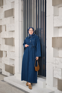 Tek Cep Detay Gömlek Yaka Kot Elbise Lacivert