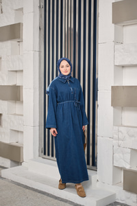 Tek Cep Detay Gömlek Yaka Kot Elbise Lacivert