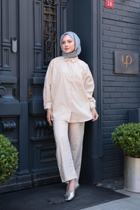 Tek Cep Detay İkili Takım Krem