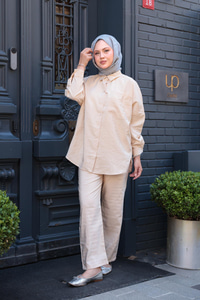 Tek Cep Detay İkili Takım Krem